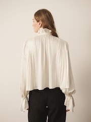 Cream - CERENE Long Sleeve High Neck Satin Blouse - Imaginea 5 din 11