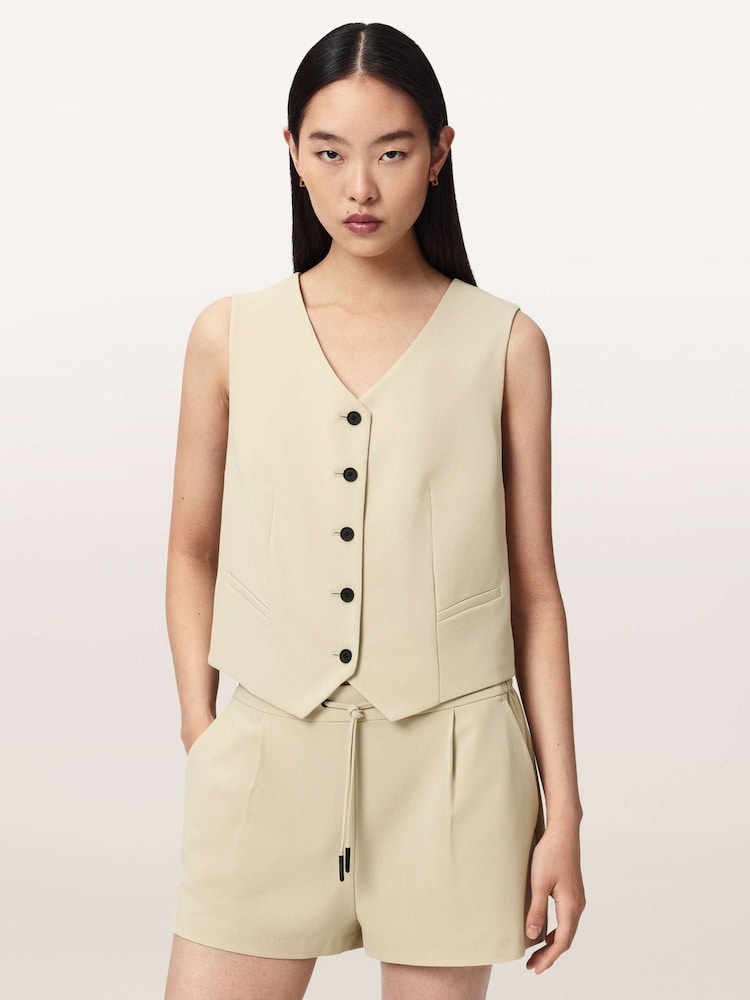 AllSaints Cream Aleida Tri Waistcoat - Image 1 of 3