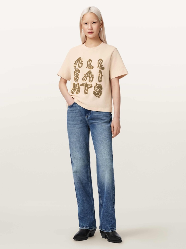 AllSaints Cream Ella Embroidered Lisa Tee - Image 2 of 7 AllSaints Cream Ella Embroidered Lisa Tee - Image 2 of 7