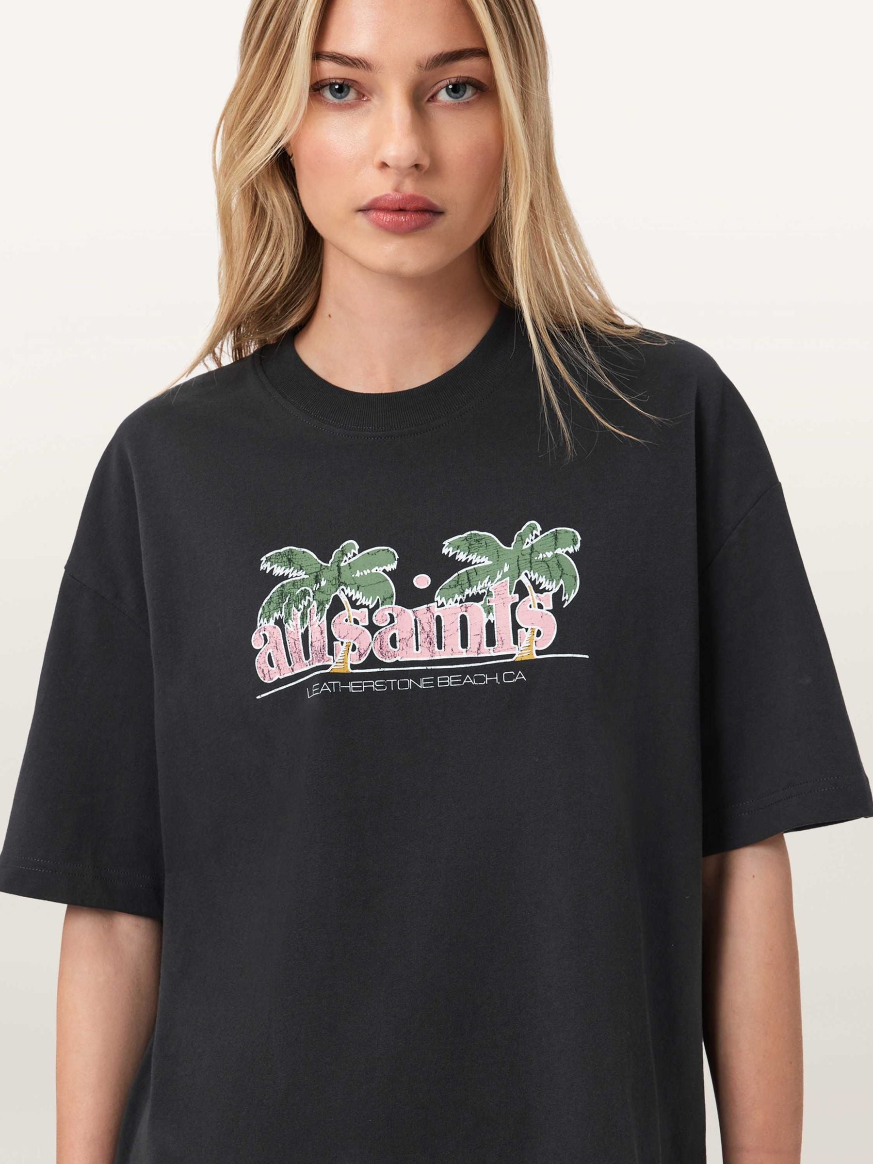 Buy AllSaints Black Troppo Etta Cotton Palm Tree Print Cotton T