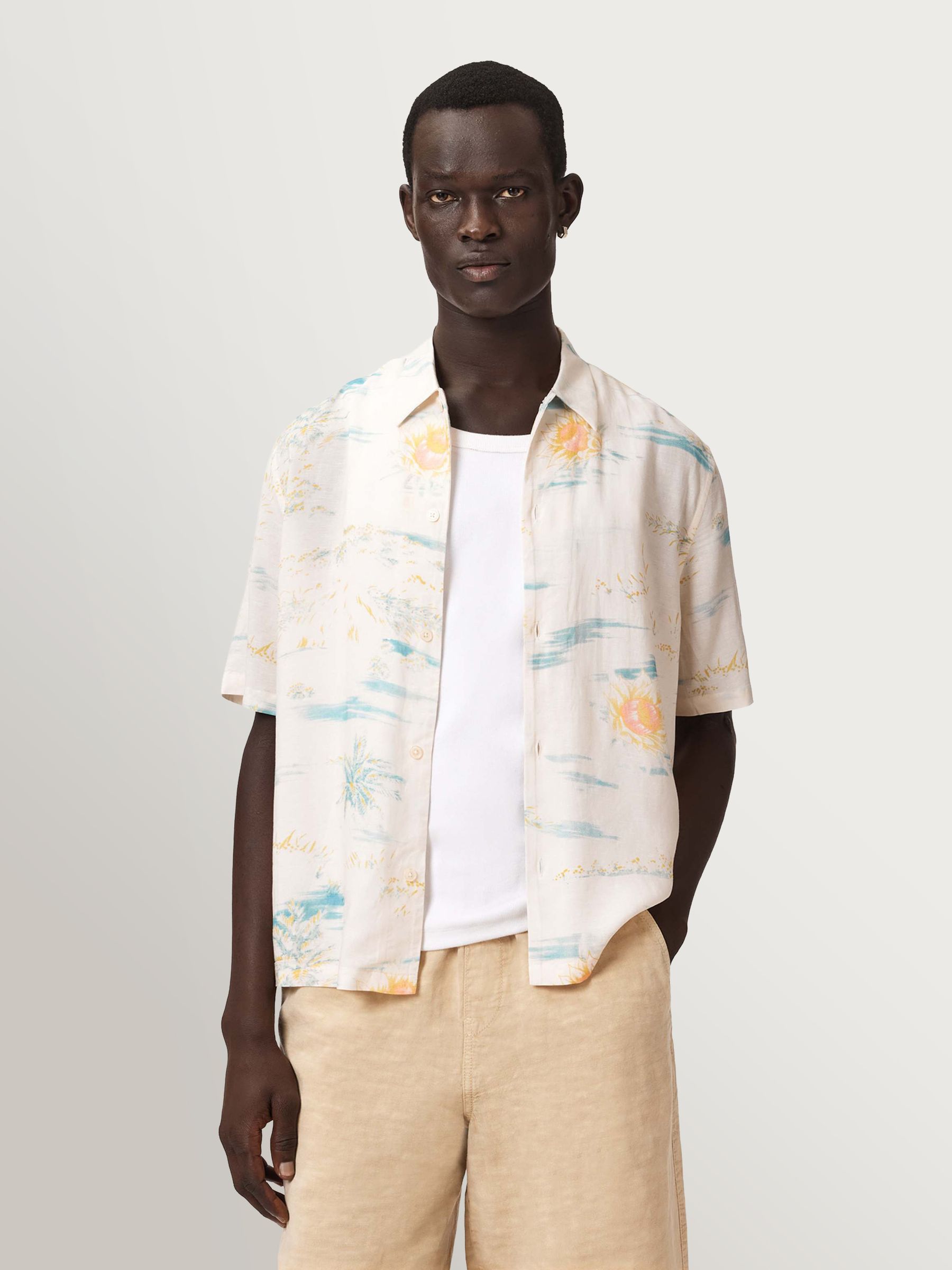Buy AllSaints Yellow Breezer Short Sleeve Linen Blend Shirt from