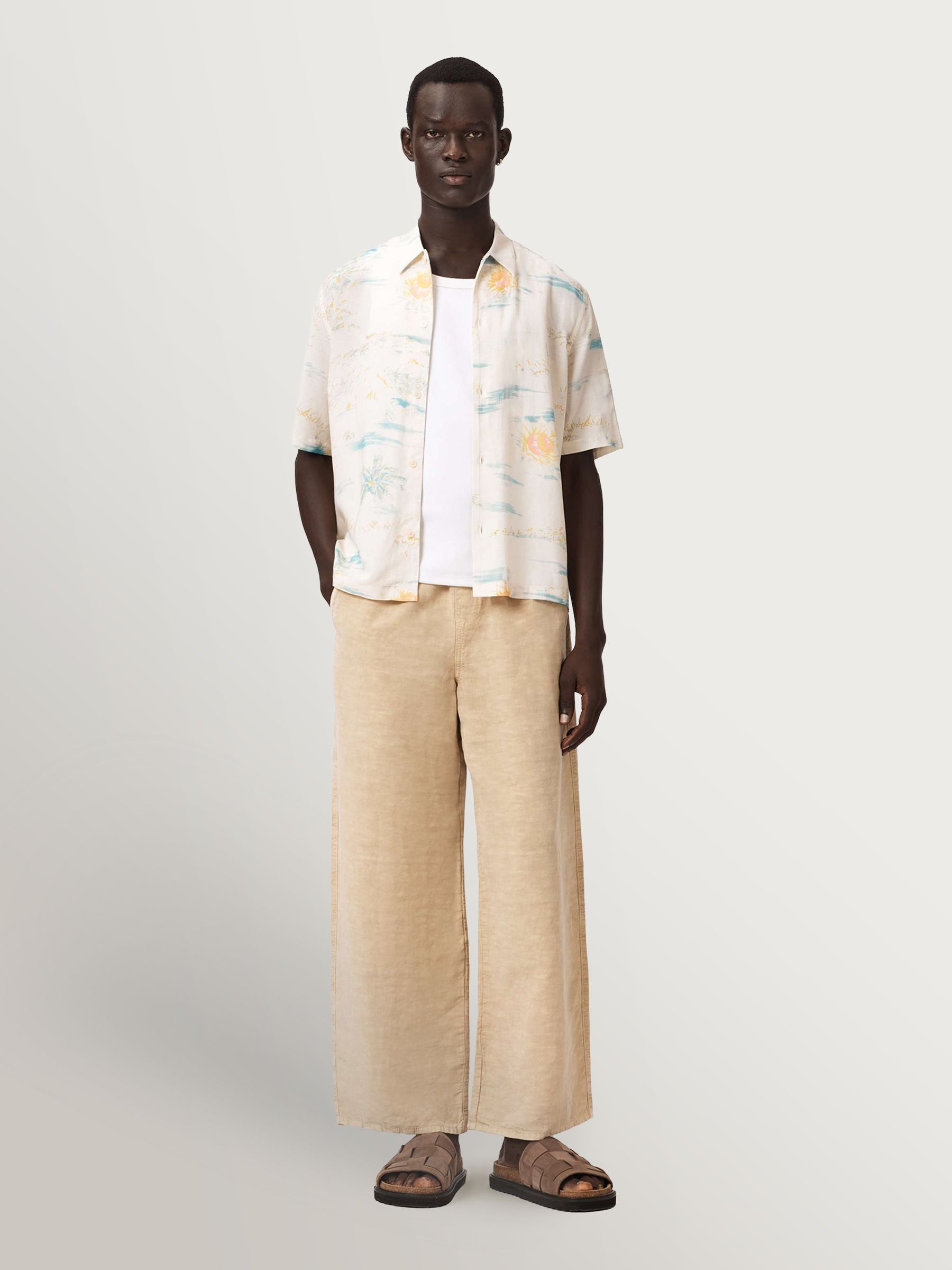 Buy AllSaints Yellow Breezer Short Sleeve Linen Blend Shirt from