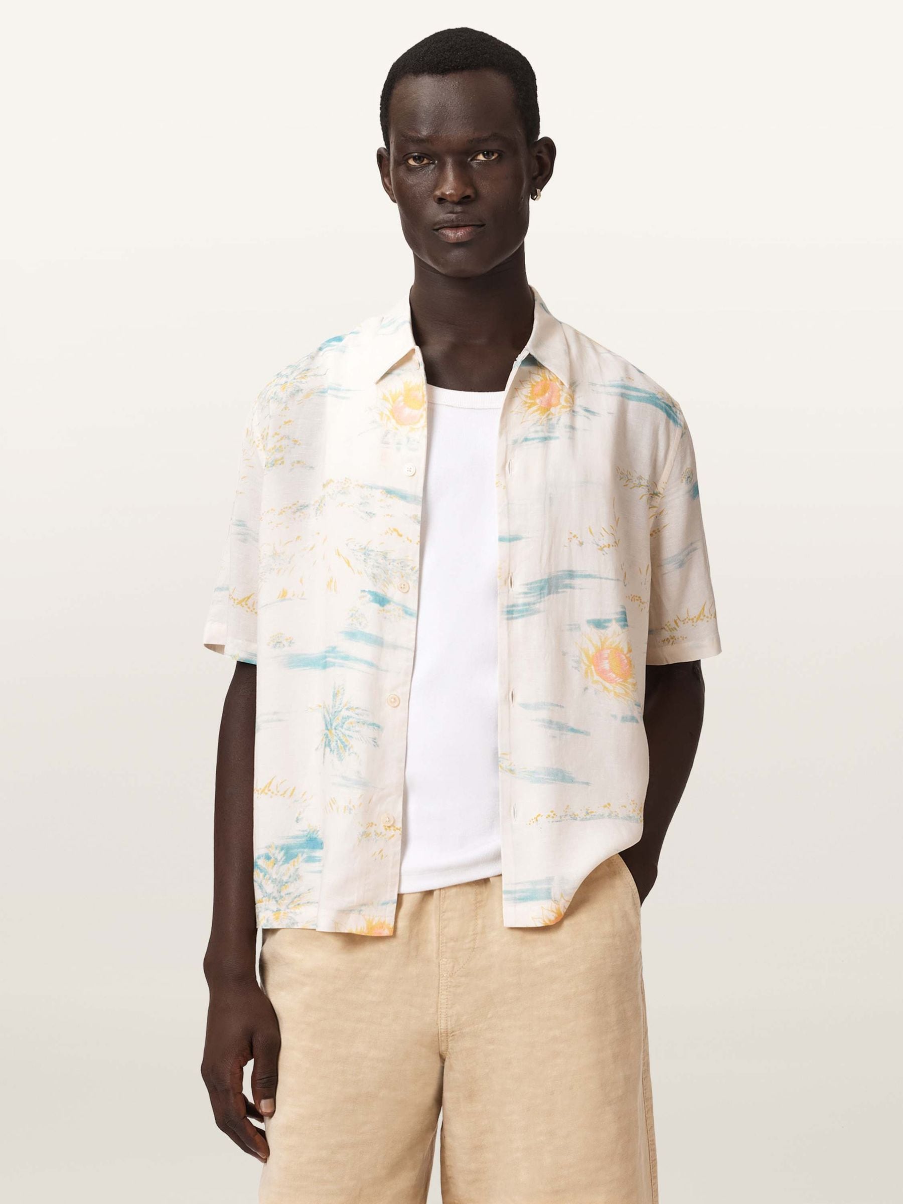 Buy AllSaints Yellow Breezer Short Sleeve Linen Blend Shirt from