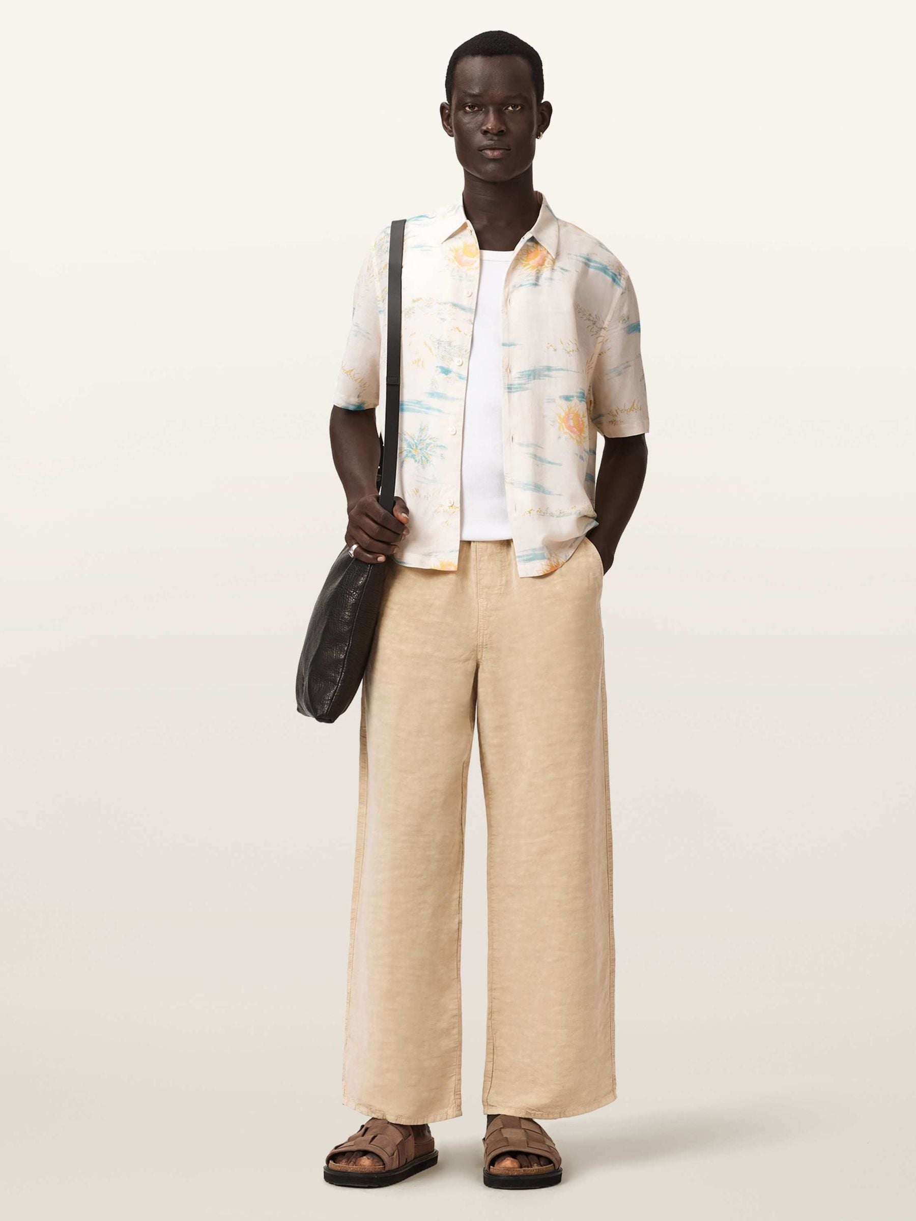 Buy AllSaints Yellow Breezer Short Sleeve Linen Blend Shirt from