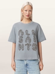 AllSaints Blue Ella Embroidered Lisa T-Shirt - Image 1 of 7