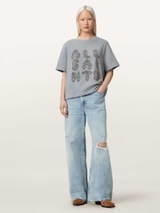 AllSaints Blue Ella Embroidered Lisa T-Shirt - Image 2 of 7
