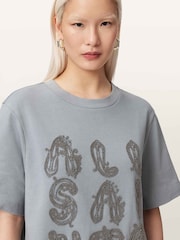 AllSaints Blue Ella Embroidered Lisa T-Shirt - Image 3 of 7