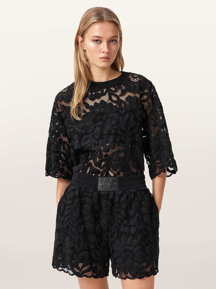 AllSaints Black Amelie Lace Shorts - Image 1 of 7