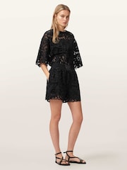 AllSaints Black Amelie Lace Shorts - Image 2 of 7