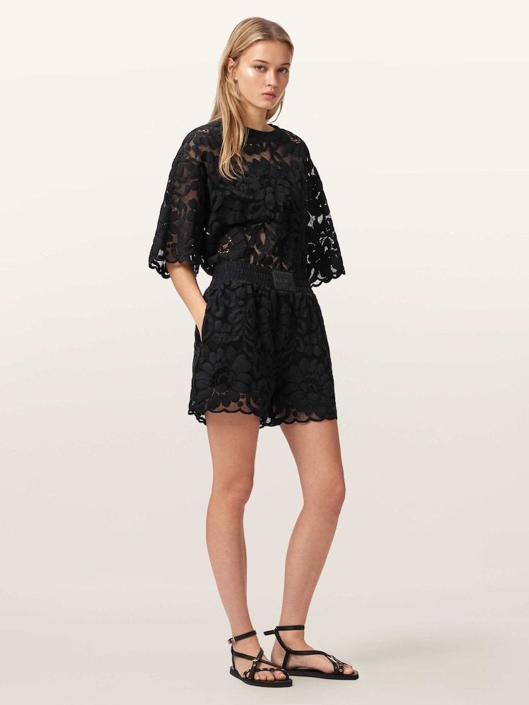 AllSaints Black Amelie Lace Shorts - Image 2 of 7