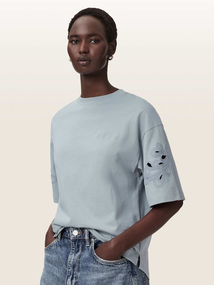 AllSaints Blue Lola Amelie T-Shirt - Image 1 of 8 AllSaints Blue Lola Amelie T-Shirt - Image 1 of 8