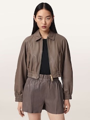 AllSaints Brown Anouk Bomber Jacket - Image 1 of 7