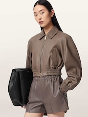 AllSaints Brown Anouk Bomber Jacket - Image 5 of 7