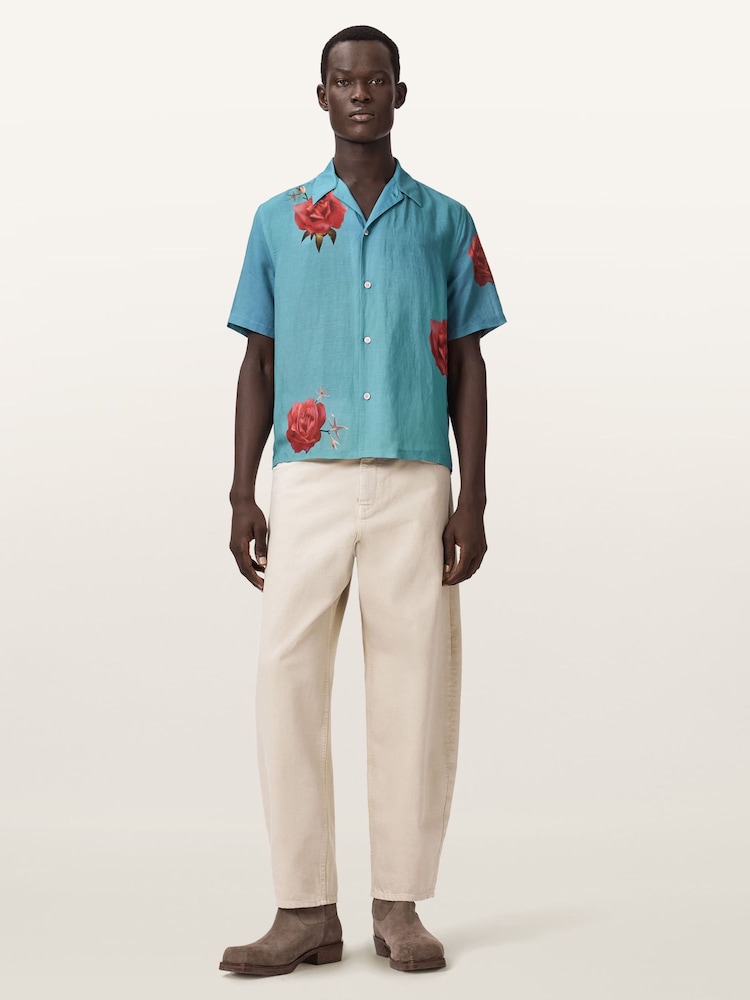 AllSaints Blue Fleur Fazed Short Sleeve Shirt - Image 1 of 4