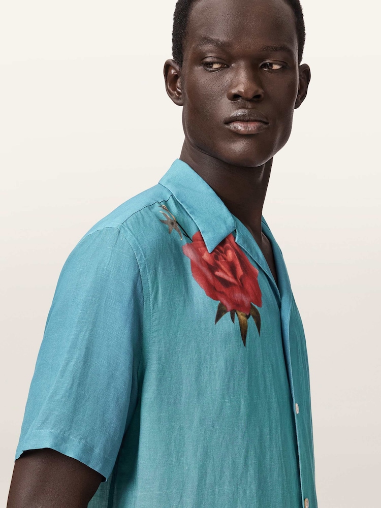 AllSaints Blue Fleur Fazed Short Sleeve Shirt - Image 2 of 4