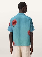 AllSaints Blue Fleur Fazed Short Sleeve Shirt - Image 3 of 4