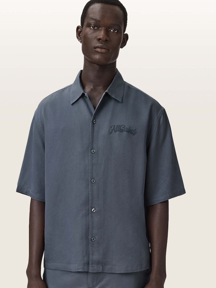 AllSaints Blue Circe Short Sleeve Shirt - Image 2 of 4