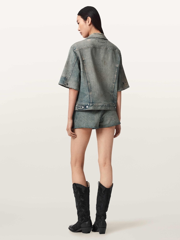 AllSaints Blue Asher Terry Shorts - Image 2 of 8