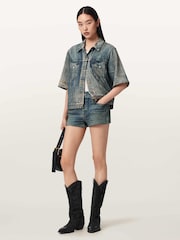 AllSaints Blue Asher Terry Shorts - Image 3 of 8