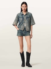 AllSaints Blue Asher Terry Shorts - Image 5 of 8