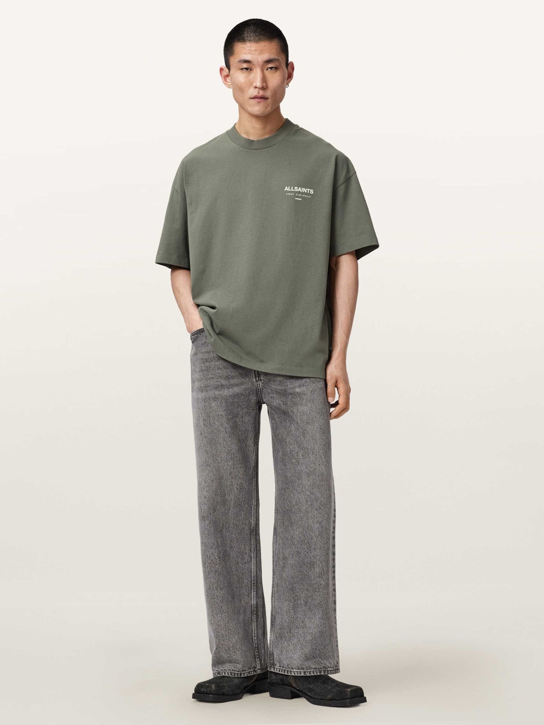 Buy AllSaints Olive Green Underground Oversized Cotton Crew Neck T