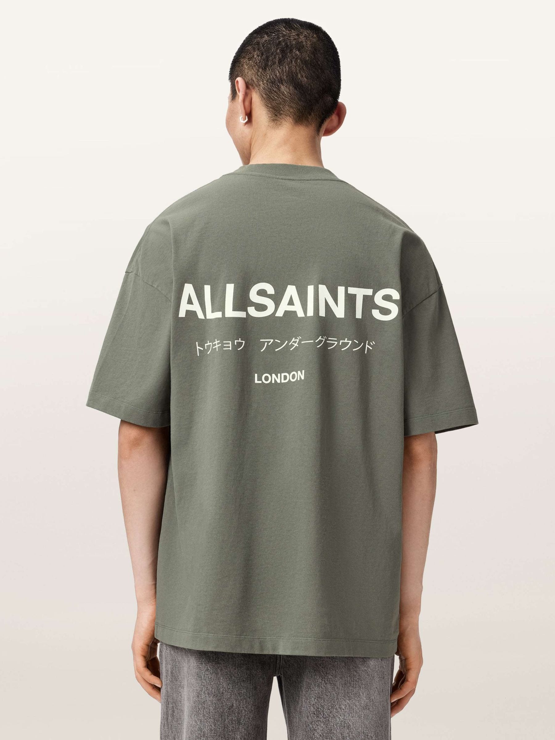 Buy AllSaints Olive Green Underground Oversized Cotton Crew Neck T
