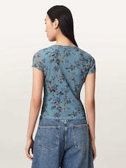 AllSaints Blue Ellie Mesh T-Shirt - Image 2 of 7