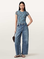 AllSaints Blue Ellie Mesh T-Shirt - Image 3 of 7