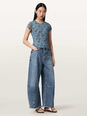 AllSaints Blue Ellie Mesh T-Shirt - Image 4 of 7