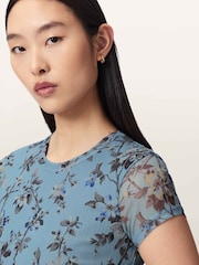 AllSaints Blue Ellie Mesh T-Shirt - Image 5 of 7