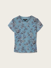 AllSaints Blue Ellie Mesh T-Shirt - Image 7 of 7