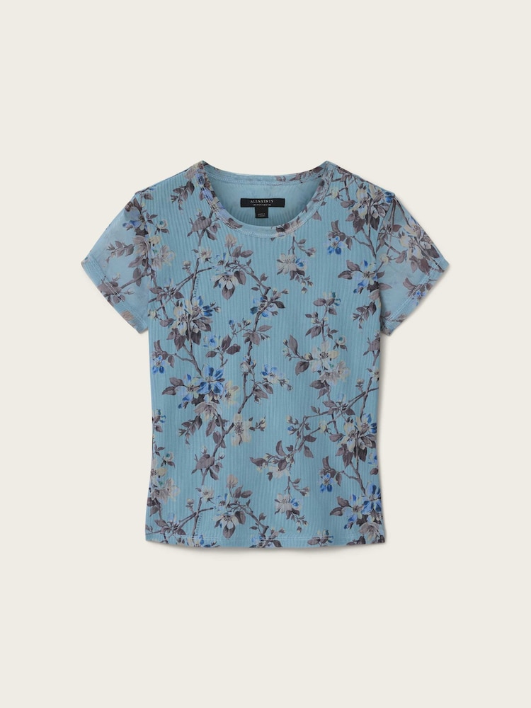 AllSaints Blue Ellie Mesh T-Shirt - Image 7 of 7