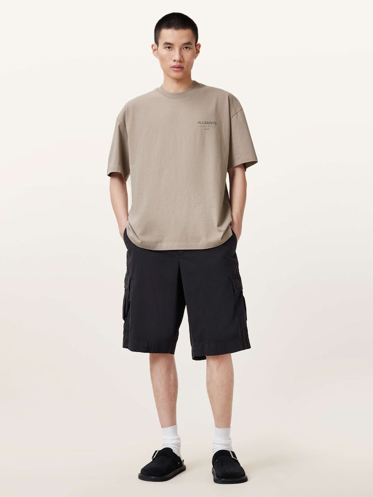 AllSaints Beige Underground Oversized Cotton Crew Neck T-Shirt - Image 2 of 7
