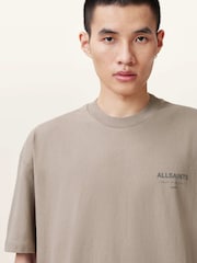 AllSaints Beige Underground Oversized Cotton Crew Neck T-Shirt - Image 3 of 7