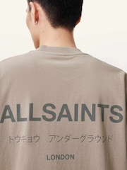 AllSaints Beige Underground Oversized Cotton Crew Neck T-Shirt - Image 4 of 7