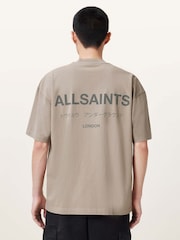 AllSaints Beige Underground Oversized Cotton Crew Neck T-Shirt - Image 5 of 7