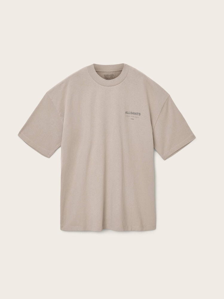 AllSaints Beige Underground Oversized Cotton Crew Neck T-Shirt - Image 7 of 7