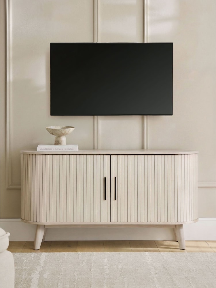 Grey Hyde Tambour Door Oak Veneer TV Unit - Image 1 of 7