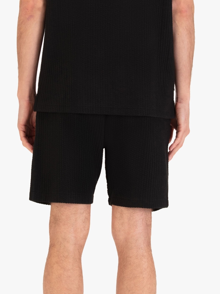 Luke 1977 Black Waffle Textured Shorts - Image 2 of 7