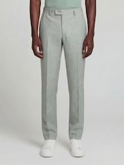 Harry Brown Green Slim Fit Linen Blend Suit Trousers - Image 1 of 8