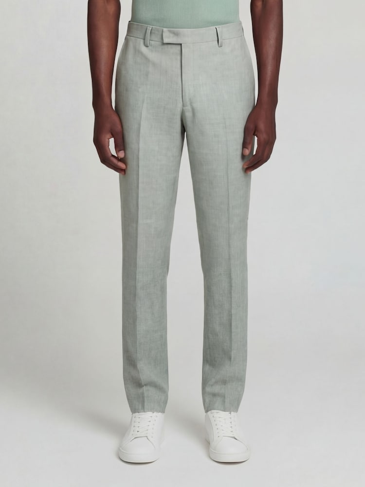 Harry Brown Green Slim Fit Linen Blend Suit Trousers - Image 1 of 8