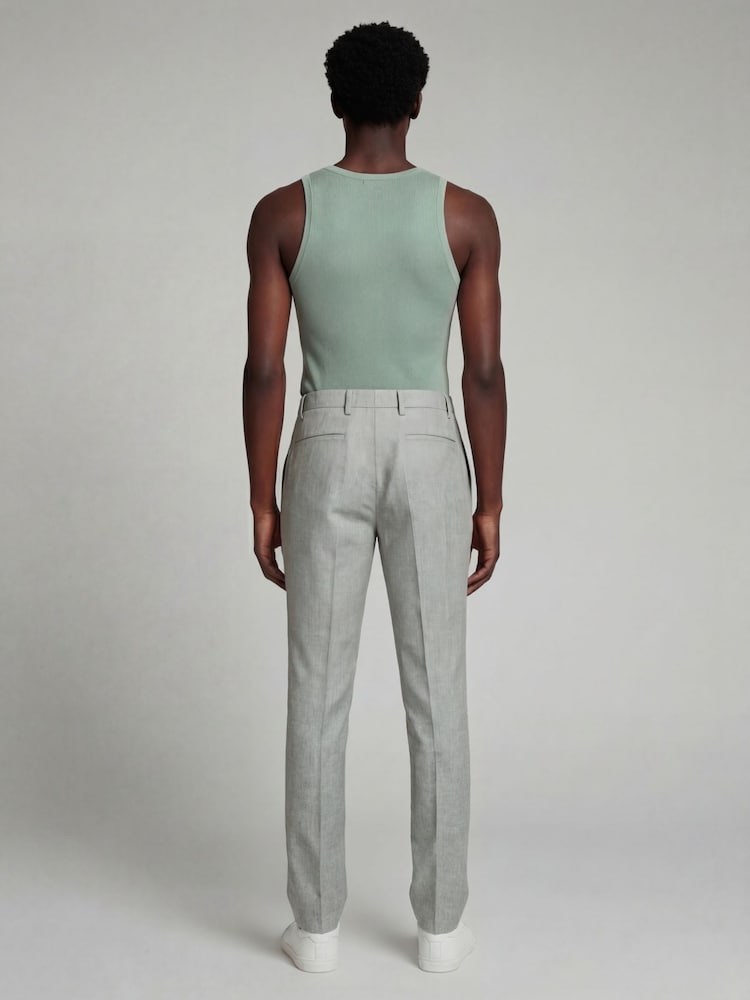 Harry Brown Green Slim Fit Linen Blend Suit Trousers - Image 2 of 8