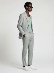 Harry Brown Green Slim Fit Linen Blend Suit Trousers - Image 3 of 8