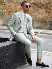 Harry Brown Green Slim Fit Linen Blend Suit Trousers - Image 4 of 8