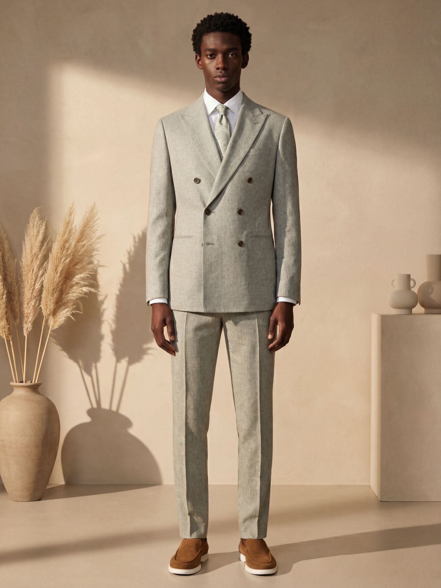 Buy Harry Brown Green Double Breasted Slim Fit Linen Blend Suit