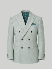 Harry Brown Green Slim Fit Double Breasted Linen Blend Suit Jacket - Image 6 of 7
