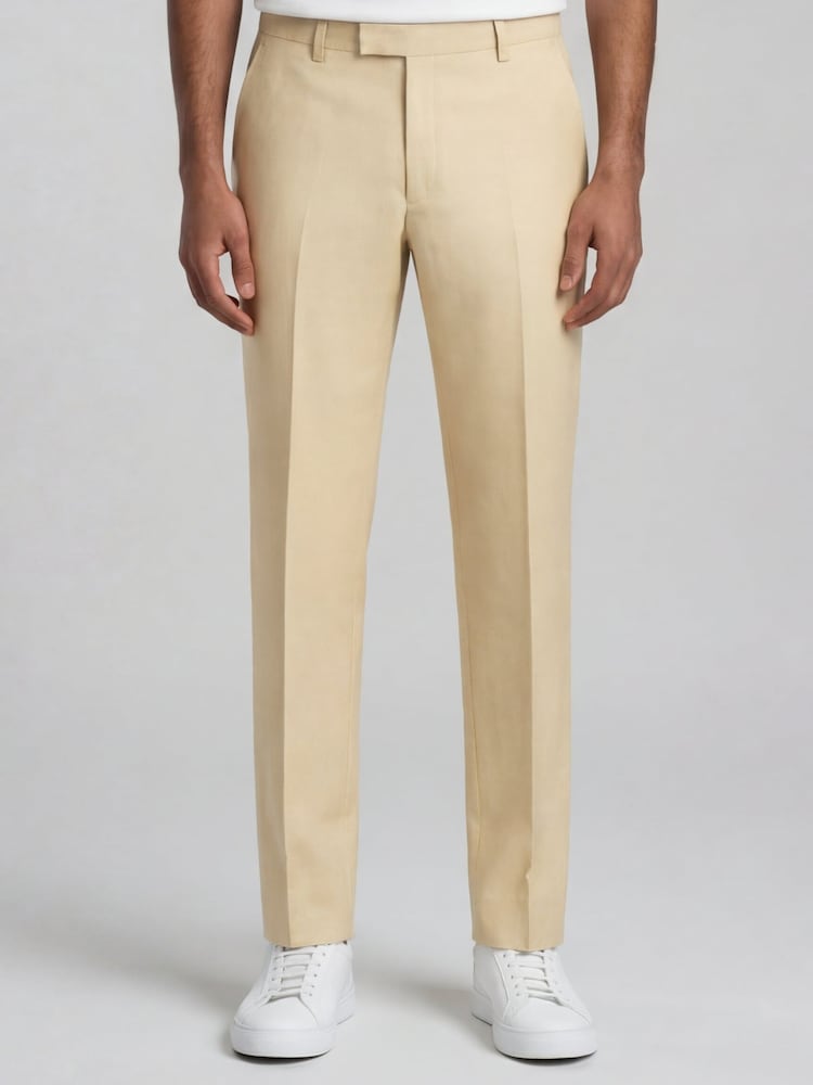 Harry Brown Yellow Slim Fit Linen Blend Suit Trousers - Image 1 of 8