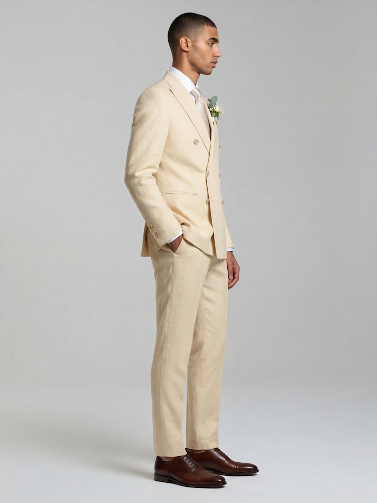 Harry Brown Yellow Slim Fit Linen Blend Suit Trousers - Image 2 of 8