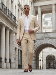 Harry Brown Yellow Slim Fit Linen Blend Suit Trousers - Image 4 of 8