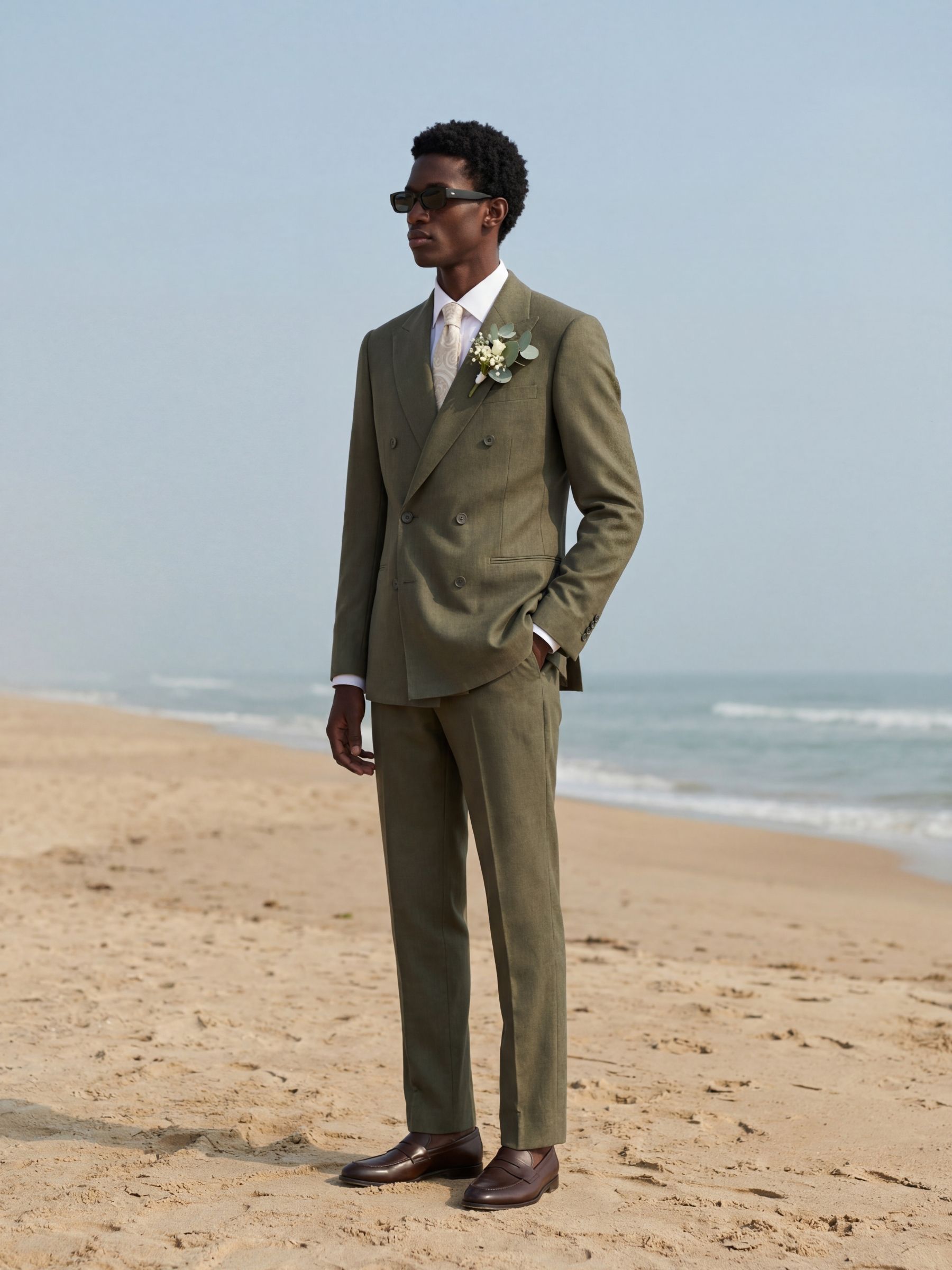 Buy Harry Brown Olive Green Double Breasted Slim Fit Linen Blend